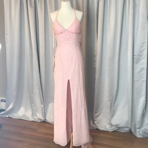 pink sequin pageant prom evening gown dress low